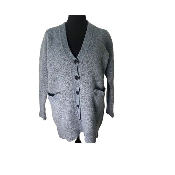 J. Crew‎ Merino Wool Cardigan Sweater Long Sleeve Buttons Pockets Blue Women's L - Picture 1 of 6